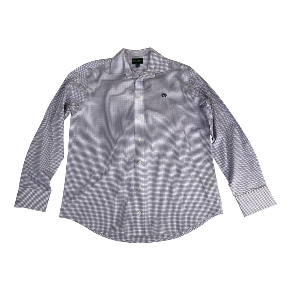 Lauren Ralph Lauren Mens Purple Gingham Check Long Sleeve Dress Shirt Size 18